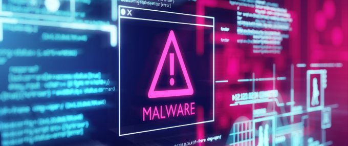 Malware alert neon light screen